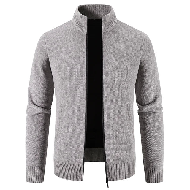Luxurious Stand - Collar Premium Acrylic Thick Full - Sleeve Cardigan with Zipper Closure