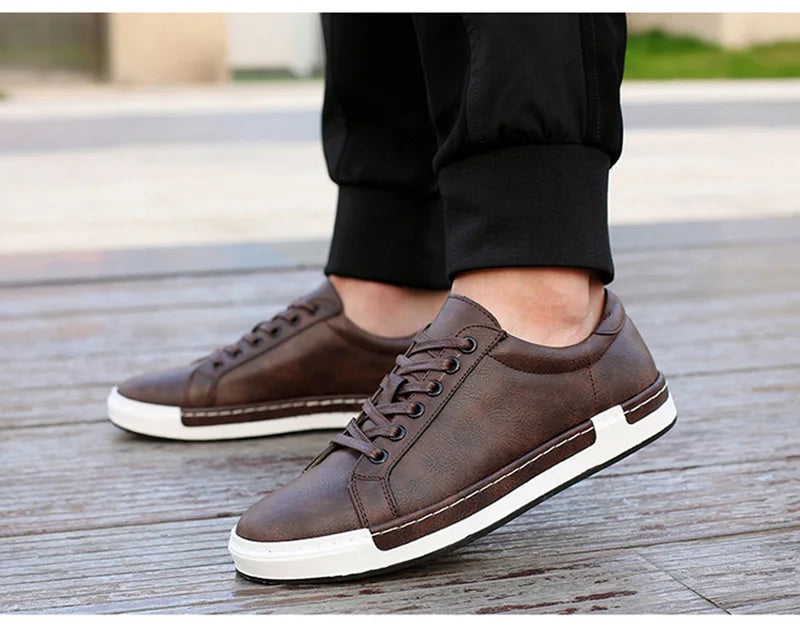 Casual Soft PU Leather Shoes with Stitched Soles for Everyday Wear