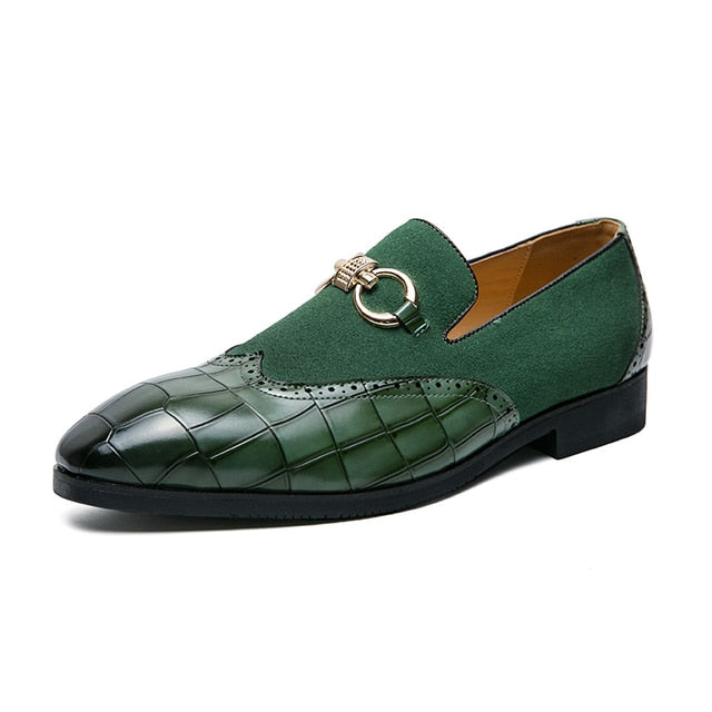 Stylish Men's Stone Green Suede Stitched Loafers with Decor