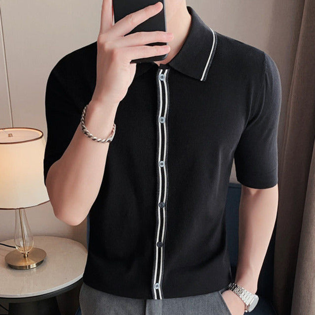 Men's Soft Viscose Short Sleeve Shirt with Stripe Print in Various Colors