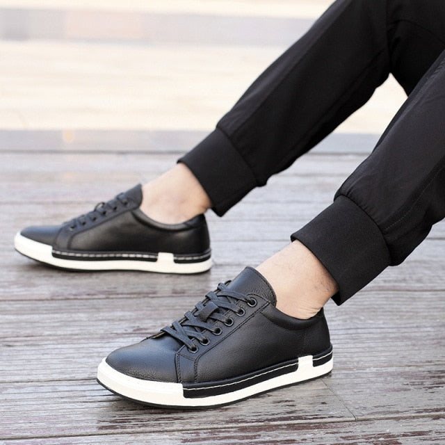 Casual Soft PU Leather Shoes with Stitched Soles for Everyday Wear