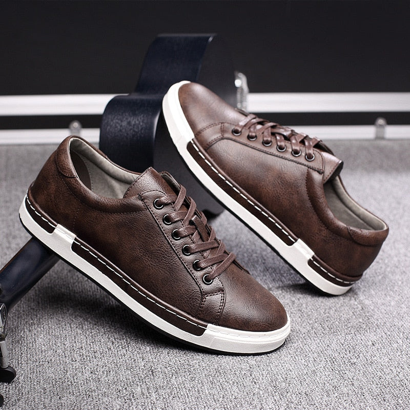 Casual Soft PU Leather Shoes with Stitched Soles for Everyday Wear
