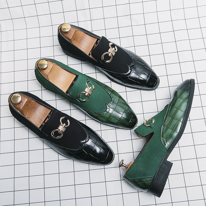 Stylish Men's Stone Green Suede Stitched Loafers with Decor