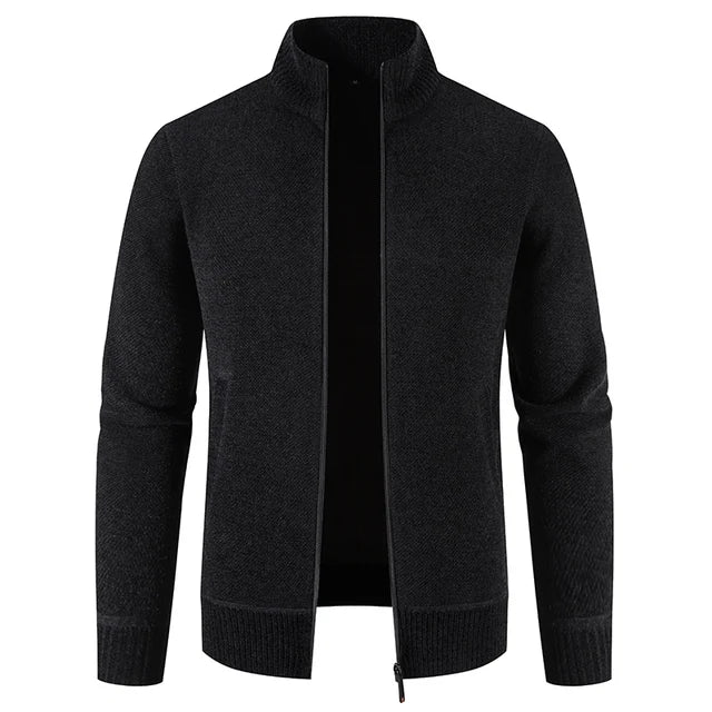 Luxurious Stand - Collar Premium Acrylic Thick Full - Sleeve Cardigan with Zipper Closure