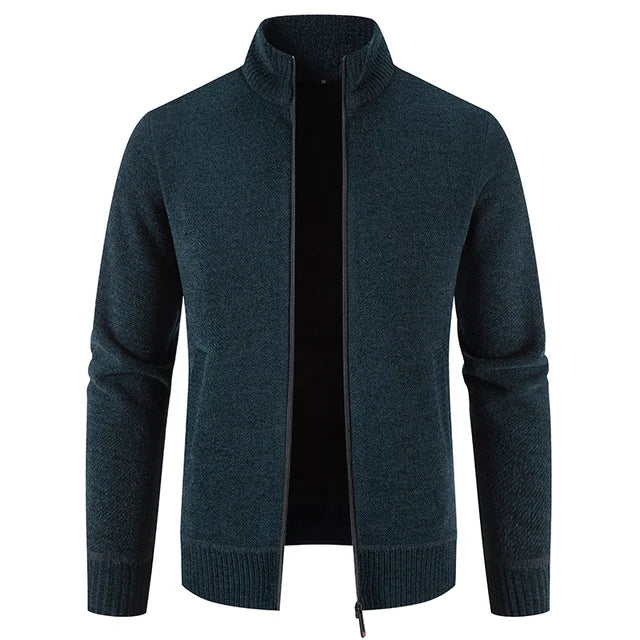 Luxurious Stand - Collar Premium Acrylic Thick Full - Sleeve Cardigan with Zipper Closure