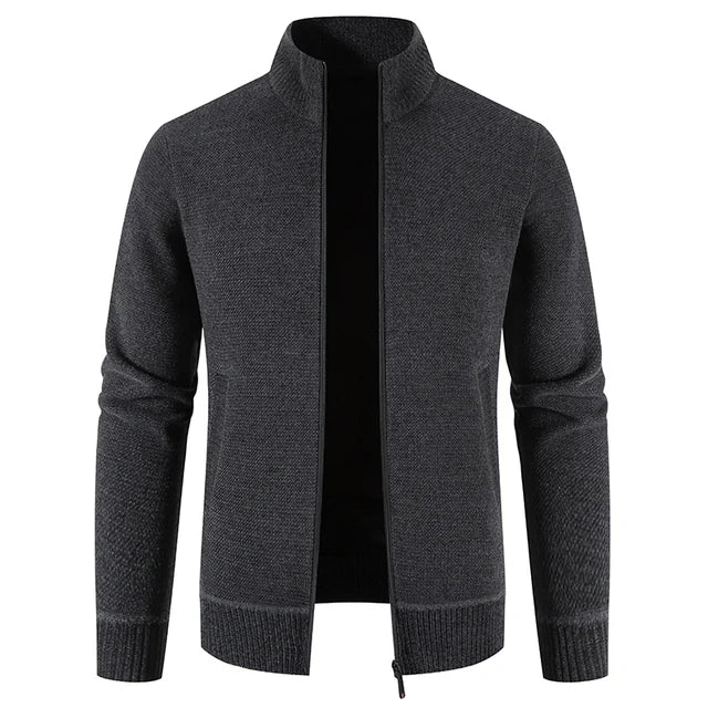 Luxurious Stand - Collar Premium Acrylic Thick Full - Sleeve Cardigan with Zipper Closure