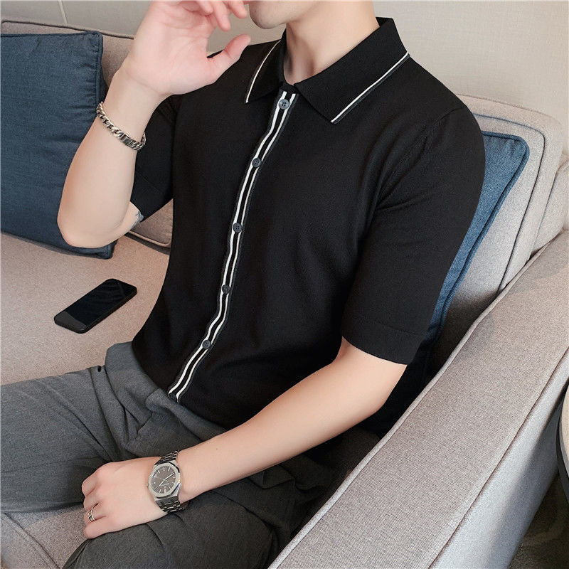 Men's Soft Viscose Short Sleeve Shirt with Stripe Print in Various Colors