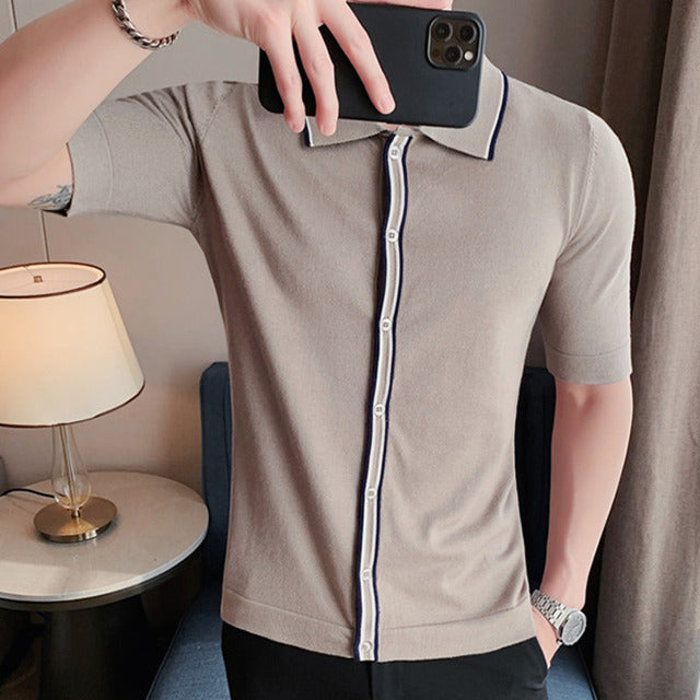 Men's Soft Viscose Short Sleeve Shirt with Stripe Print in Various Colors