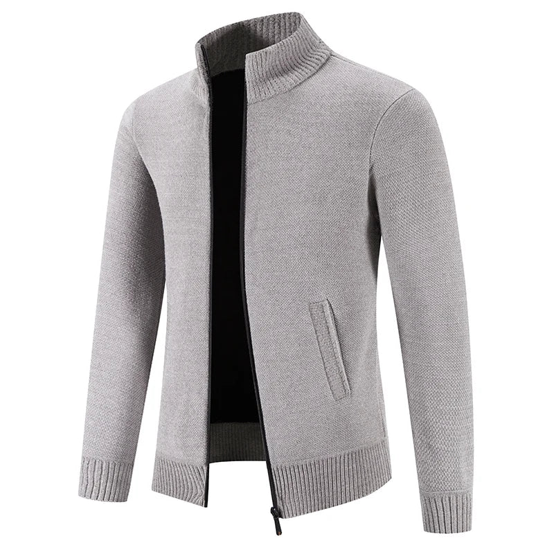 Luxurious Stand - Collar Premium Acrylic Thick Full - Sleeve Cardigan with Zipper Closure