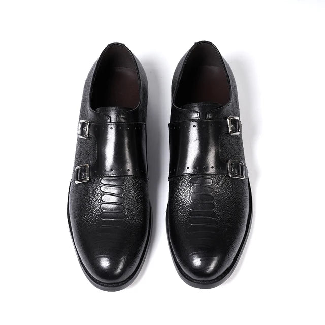 Stylish Classic Snake-Print Genuine Leather Men's Monk Shoes for Fashion-Forward Individuals