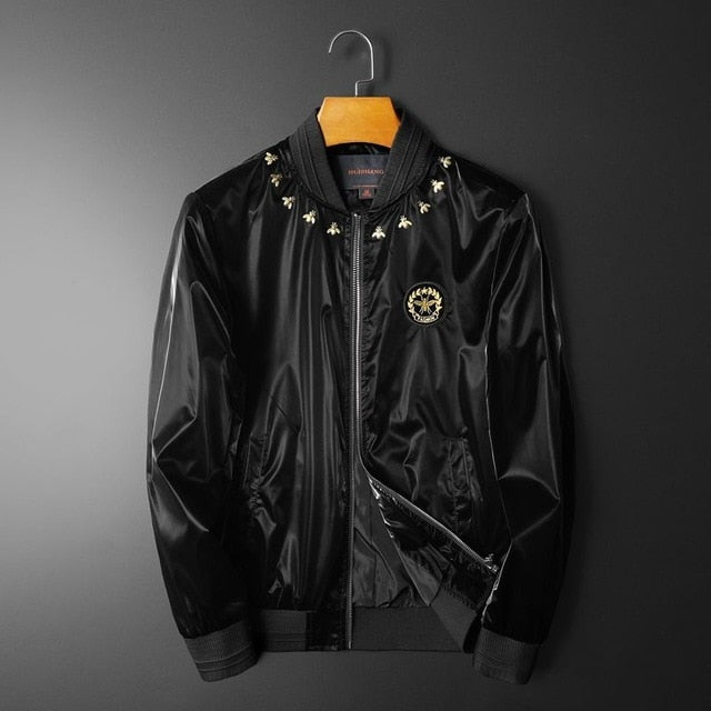 Polyester Long - Sleeved Floral and Bees Printed O - Neck Bomber Jacket