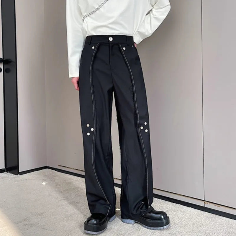 Stylish Multi-Metal Buckled Pants with Niche Design