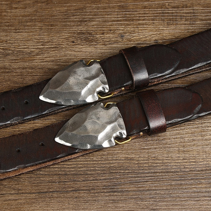 Vintage-Style Stainless Steel Buckle Authentic Leather Belt for Daily Use