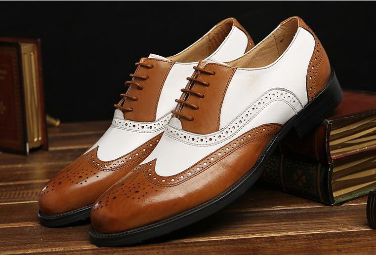 Classic Men's Oxford Style Black and White Brogue Dress Shoes for Formal and Business Occasions