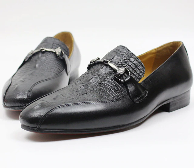 Men's Brown and Black Genuine Leather Chain Strap Slip-On Casual Loafers Shoes for Spring and Autumn