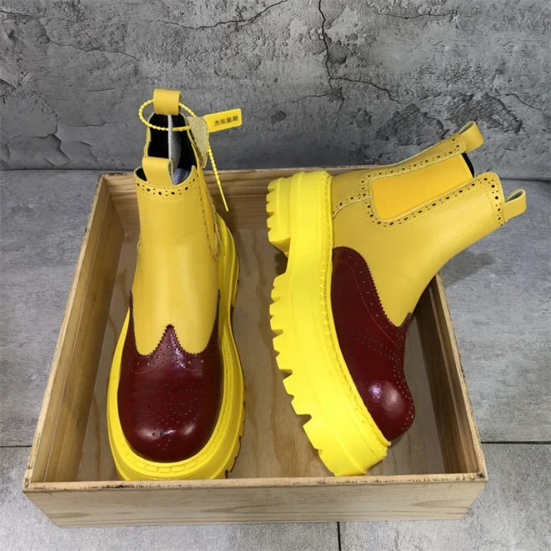 Stylish Colorful Patchwork Split Leather Ankle Chelsea Boots
