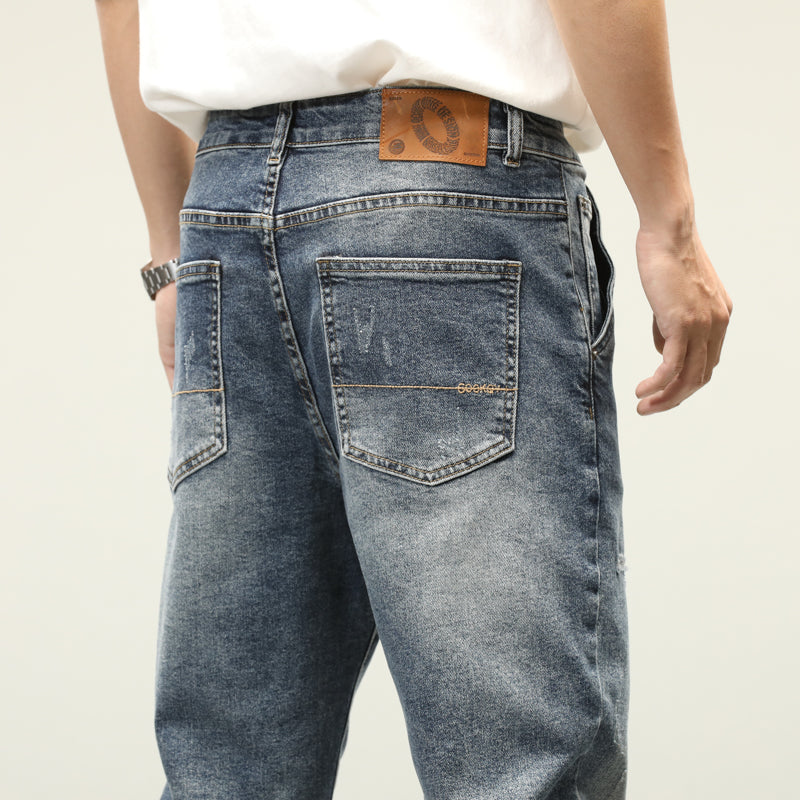 Fashionable Contrast Patchwork Distressed Loose-Fit Denim Jeans for Trendy Comfort