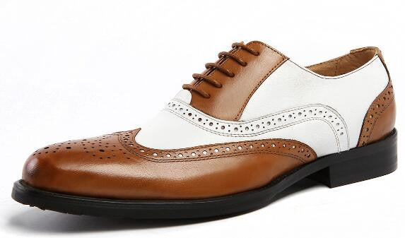 Classic Men's Oxford Style Black and White Brogue Dress Shoes for Formal and Business Occasions