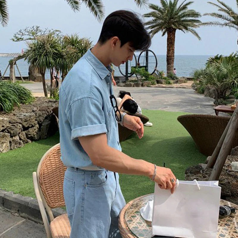 Comfortable Soft Cotton Short Sleeve Casual Denim Style Shirt