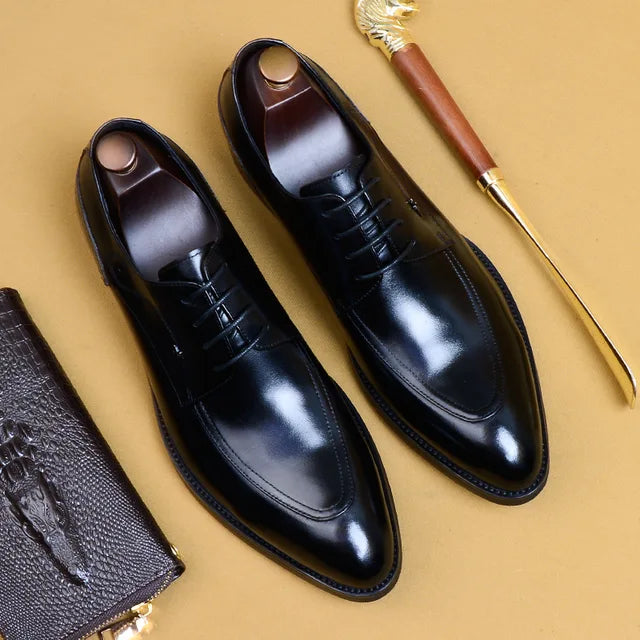 Stylish Classic Genuine Leather Lace - Up Pointed Toe Loafers