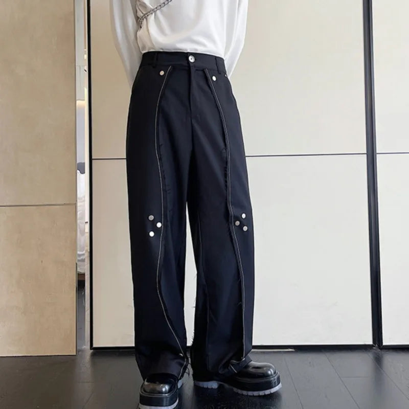 Stylish Multi-Metal Buckled Pants with Niche Design