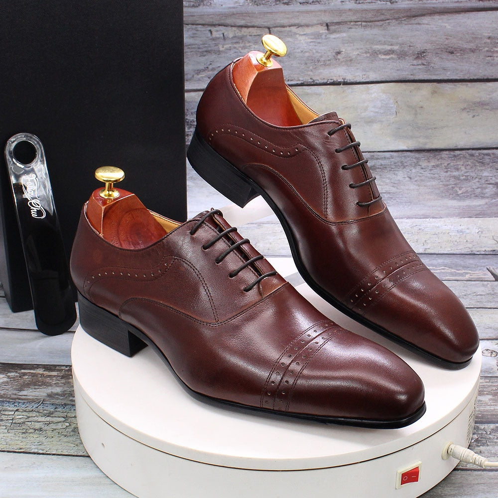 Exquisite Handmade Solid Cap-Toe Classic Oxford Dress Shoes