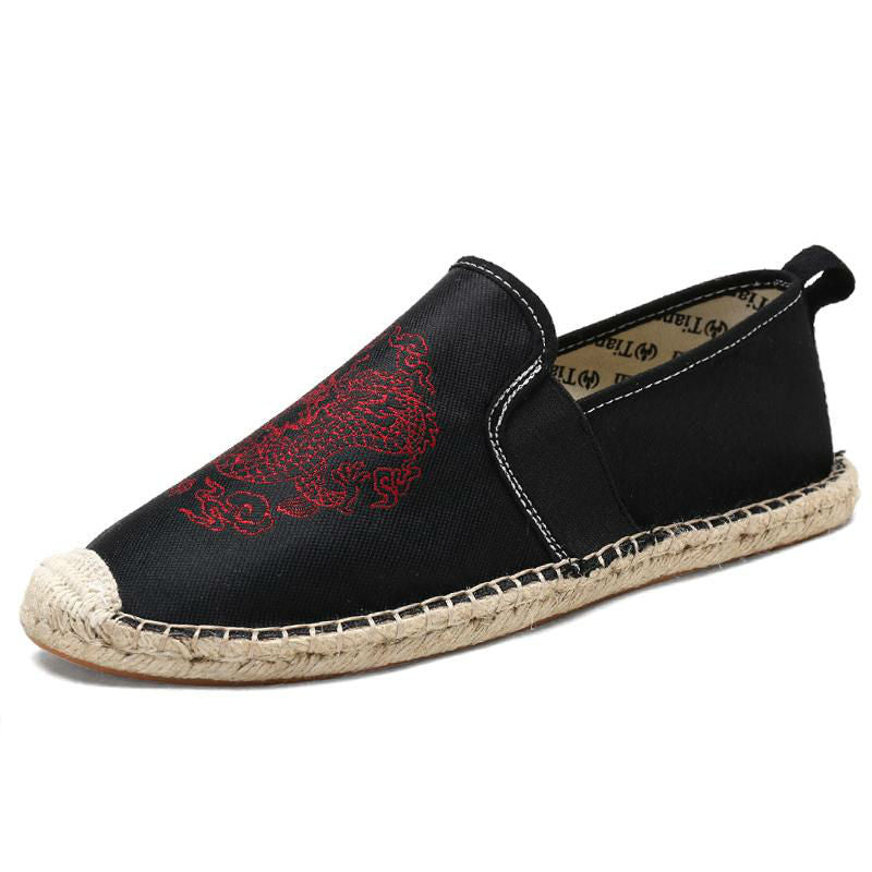 Men's Breathable Canvas Flats with Chinese Dragon Totem Elements