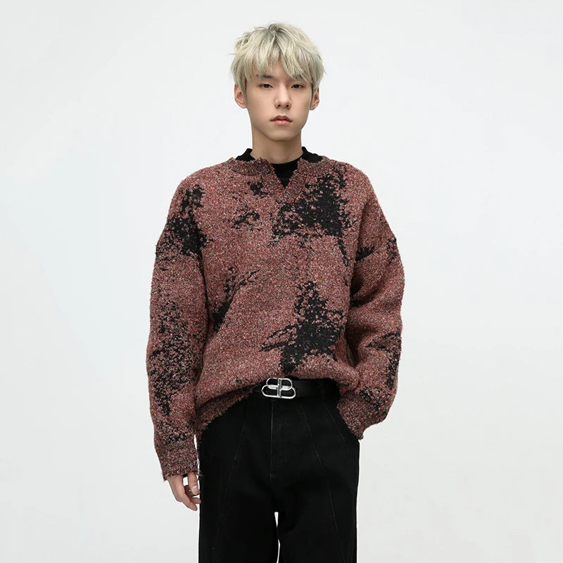 Stylish Color Blocked Loose-Fit Woolen Sweater for Men