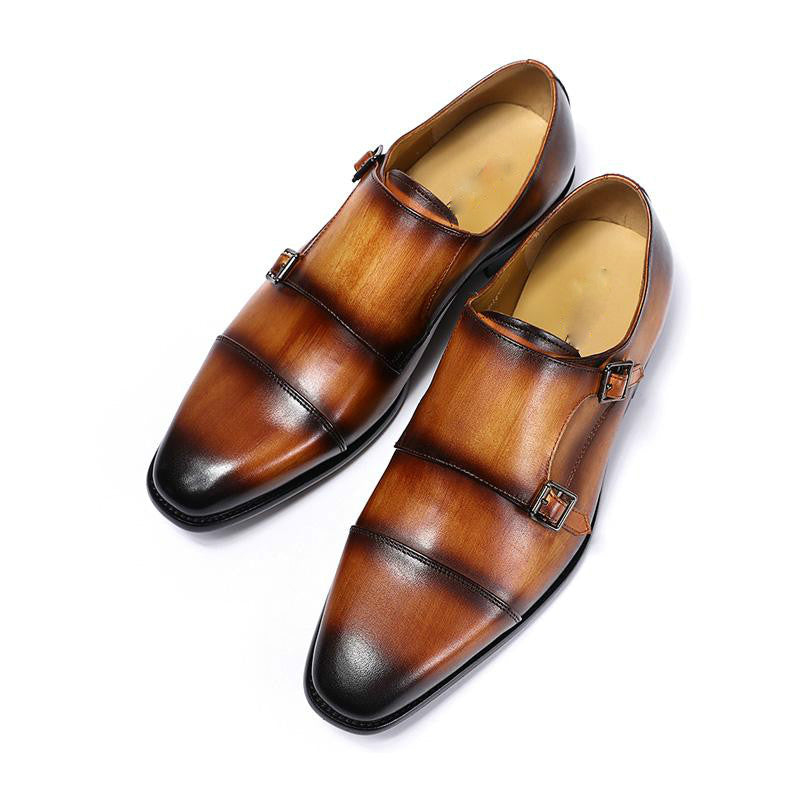 Exquisite Hand - Painted Double Monk Strap Shoes for Men in Classic Style