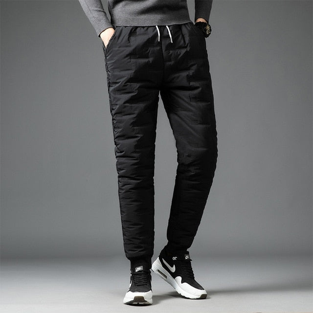 Super Comfortable Black Polyester Down Winter Jogger Pants