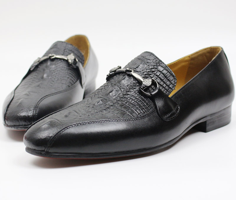 Men's Brown and Black Genuine Leather Chain Strap Slip-On Casual Loafers Shoes for Spring and Autumn