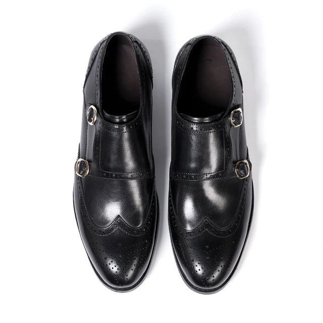 Timeless Double Buckle Genuine Leather Men's Monk Shoes for a Sophisticated Look