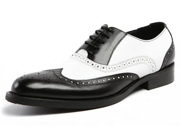 Classic Men's Oxford Style Black and White Brogue Dress Shoes for Formal and Business Occasions