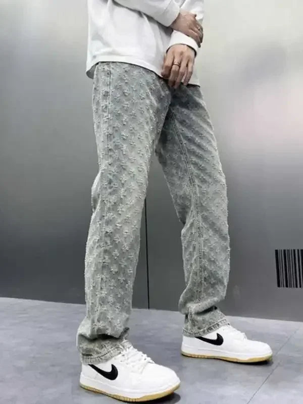 Stylish Retro Jacquard Patterned Streetwear Comfort Jeans