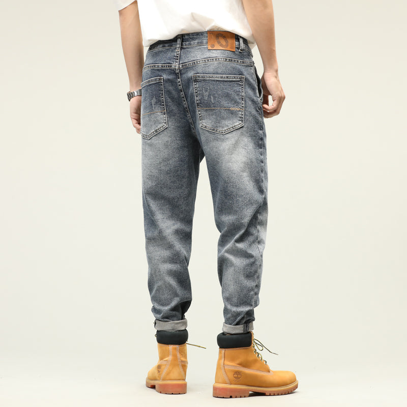 Fashionable Contrast Patchwork Distressed Loose-Fit Denim Jeans for Trendy Comfort