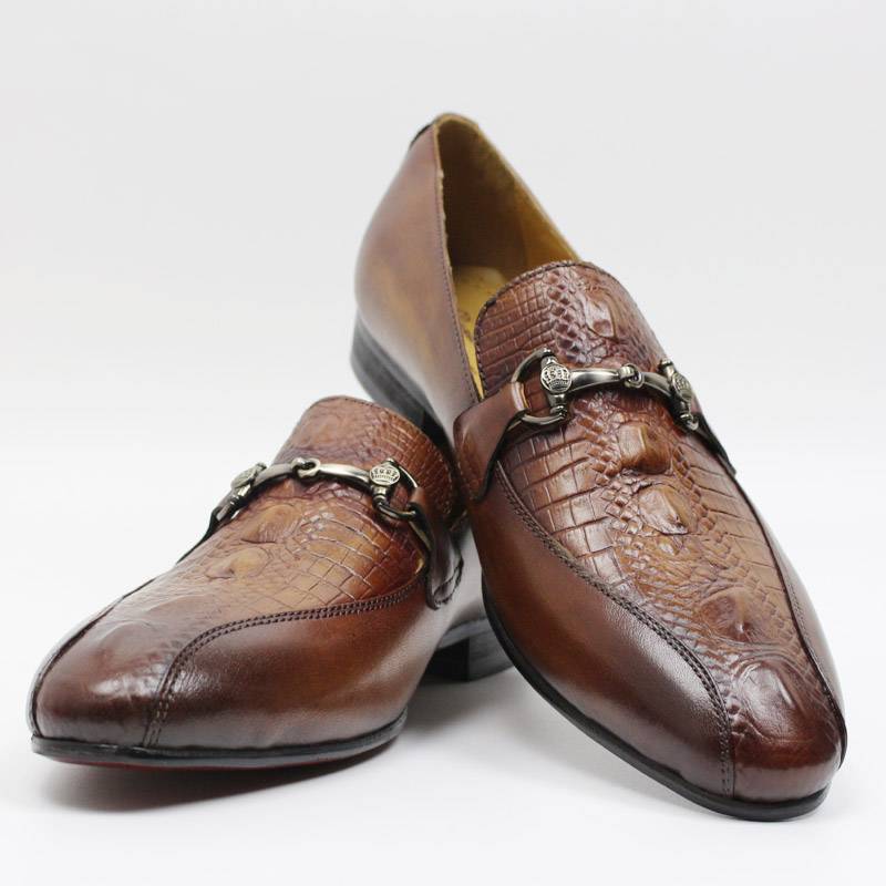 Men's Brown and Black Genuine Leather Chain Strap Slip-On Casual Loafers Shoes for Spring and Autumn