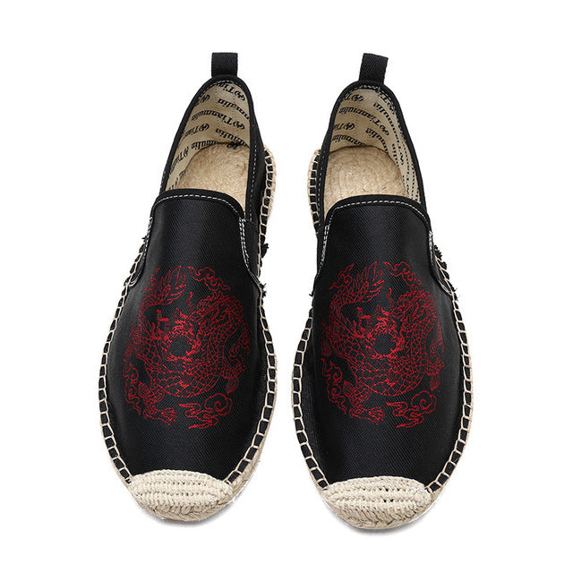 Men's Breathable Canvas Flats with Chinese Dragon Totem Elements