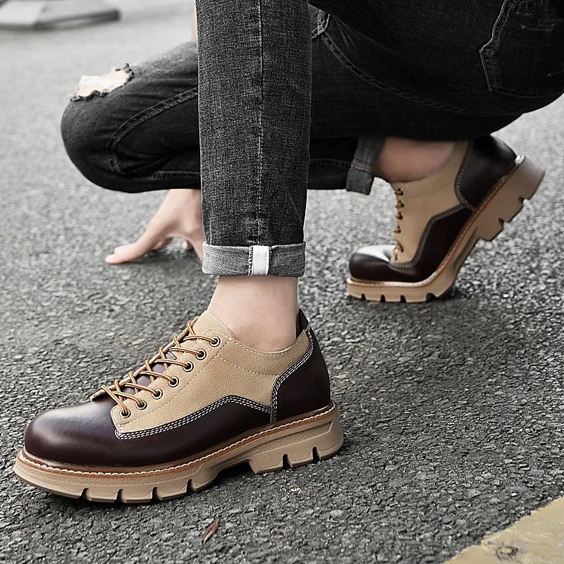 Stylish Casual Vintage British Cowhide Leather Lace-up Shoes for Fashionable Outings