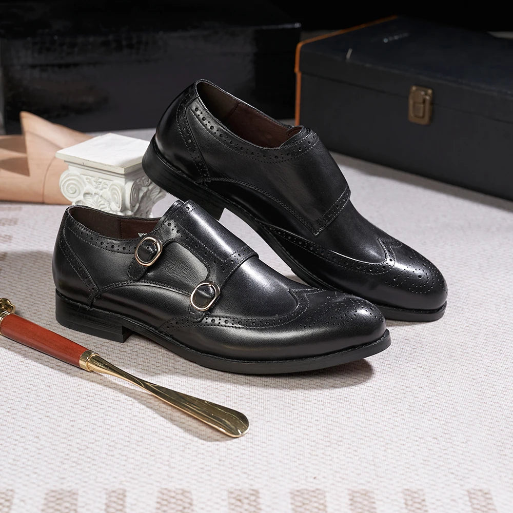 Timeless Double Buckle Genuine Leather Men's Monk Shoes for a Sophisticated Look