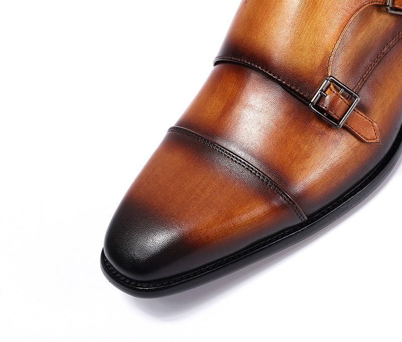 Exquisite Hand - Painted Double Monk Strap Shoes for Men in Classic Style