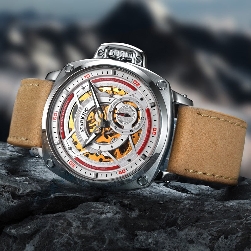 Men's Automatic Mechanical Round Casual Watches with Shock and Water Resistance