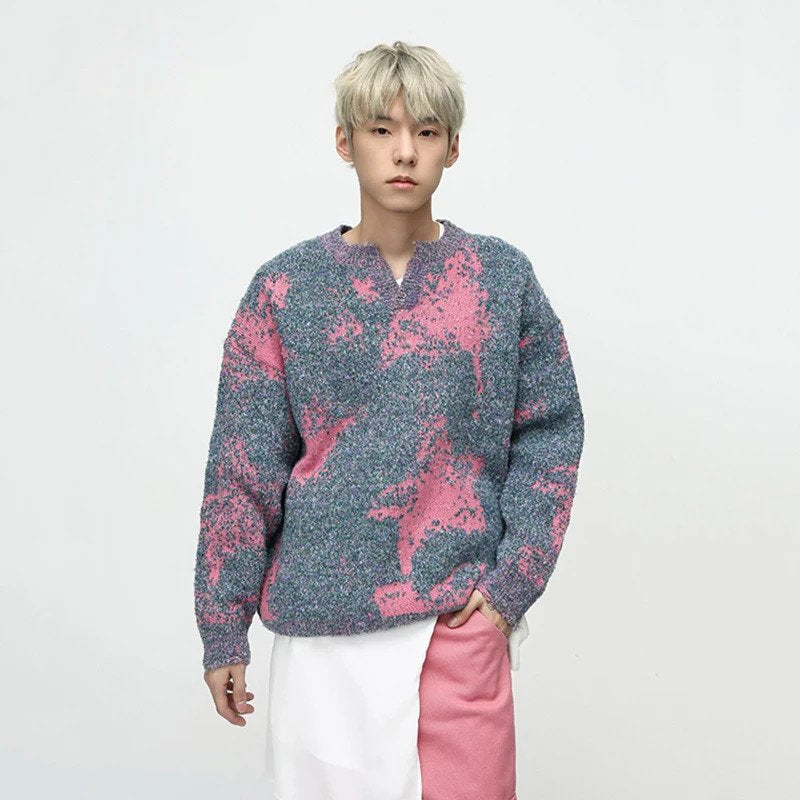 Stylish Color Blocked Loose-Fit Woolen Sweater for Men
