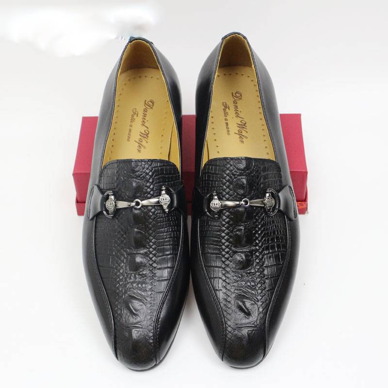 Men's Brown and Black Genuine Leather Chain Strap Slip-On Casual Loafers Shoes for Spring and Autumn