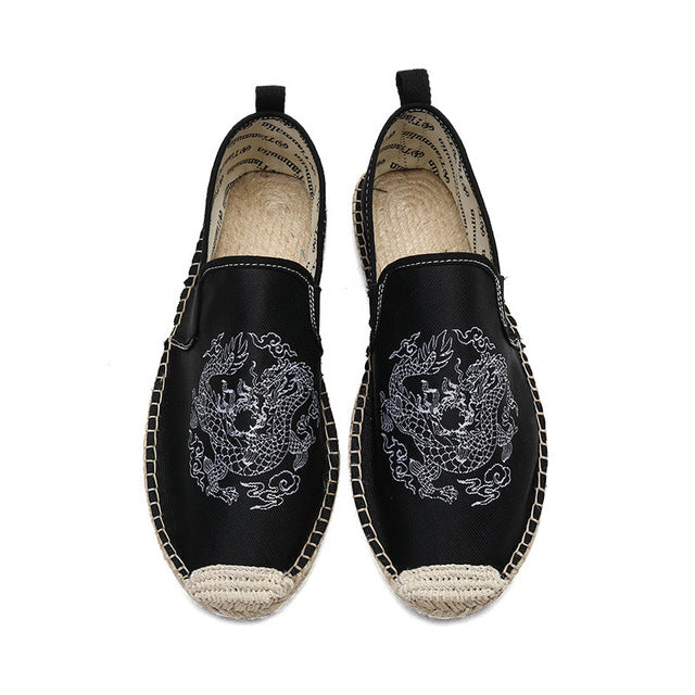 Men's Breathable Canvas Flats with Chinese Dragon Totem Elements