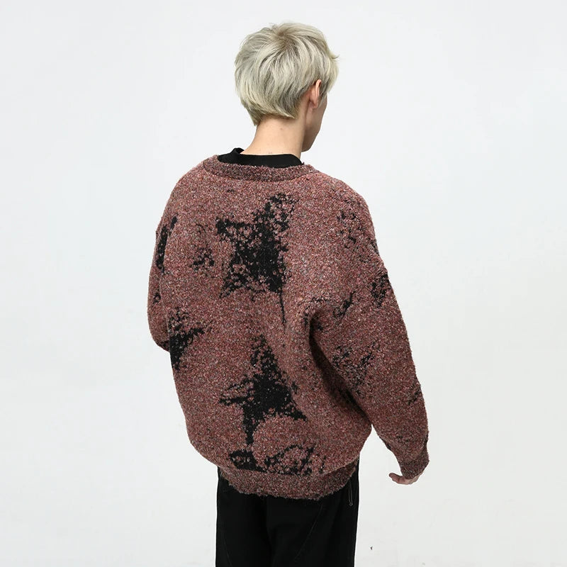 Stylish Color Blocked Loose-Fit Woolen Sweater for Men