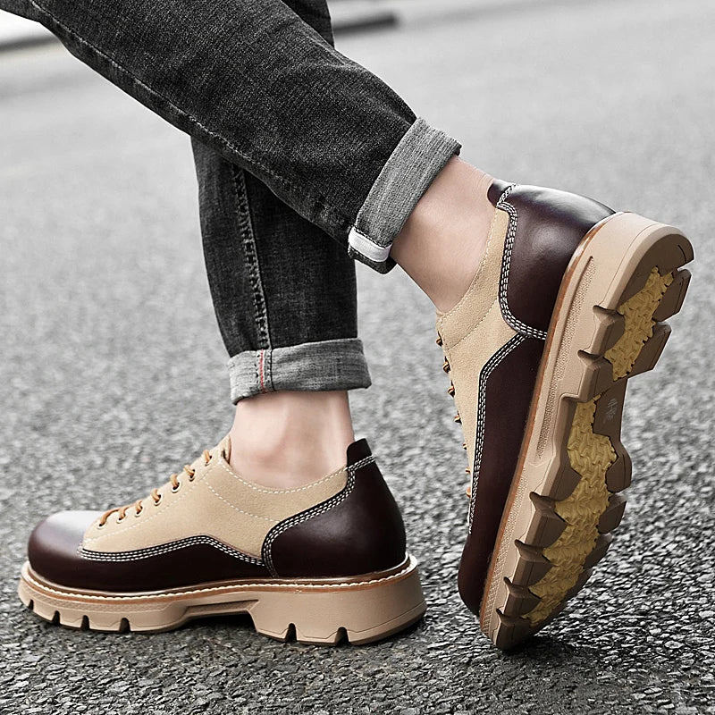 Stylish Casual Vintage British Cowhide Leather Lace-up Shoes for Fashionable Outings