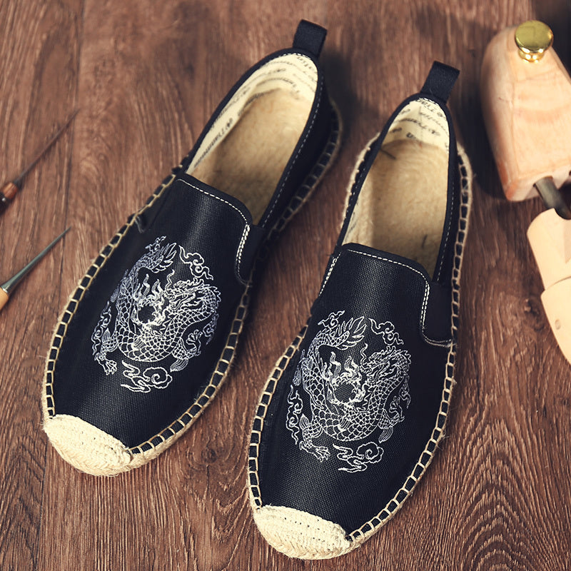 Men's Breathable Canvas Flats with Chinese Dragon Totem Elements
