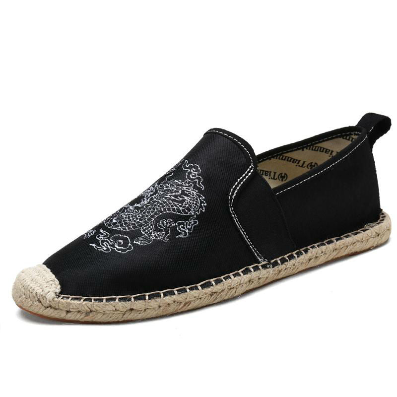 Men's Breathable Canvas Flats with Chinese Dragon Totem Elements