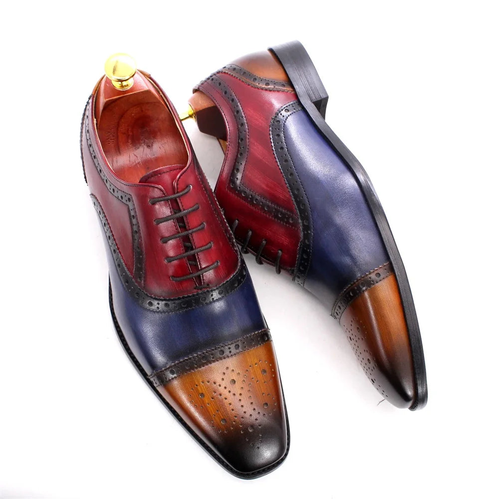 Stylish Men's Classic Mixed Color Lace - up Brogue Shoes