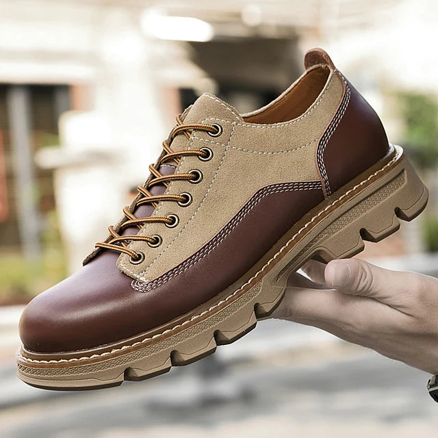 Stylish Casual Vintage British Cowhide Leather Lace-up Shoes for Fashionable Outings